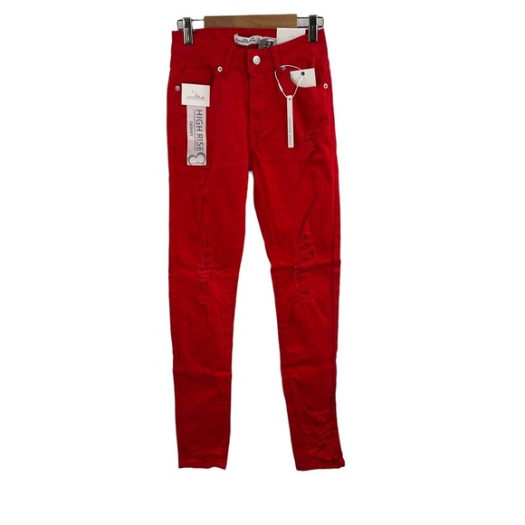 Vince Blue Co Red Distressed High Rise Skinny Jean Size 3 New - Picture 1 of 5